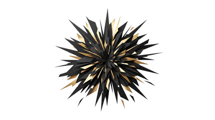 Obraz premium Dynamic black radial burst with sharp geometric shapes and gold accent fragments, isolated on white background.