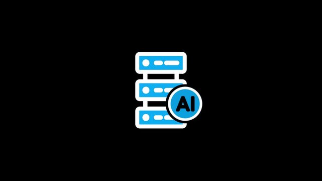 AI server database technology icon representing artificial intelligence, cloud computing, data storage, automation, secure digital infrastructure, and modern business information technology .