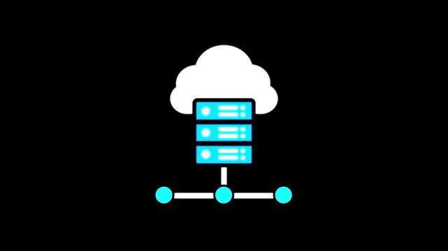 Cloud server network icon featuring stacked data storage blocks and connected nodes, representing cloud computing, database management, data networking, hosting, and digital infrastructure.