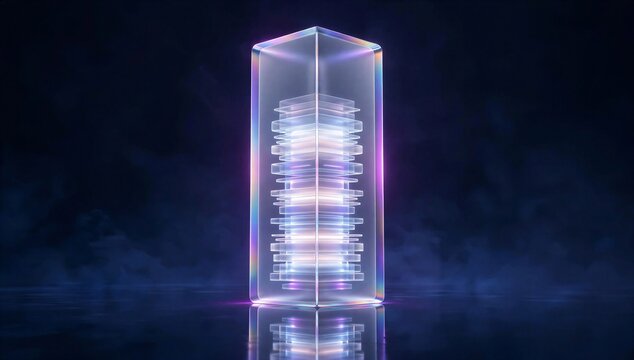 Glowing server tower in a dark tech space, symbolizing dedicated server hosting, secure data handling, high uptime, and powerful digital infrastructure.