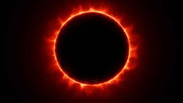 Fiery red ring surrounding dark center against black background with glowing flames