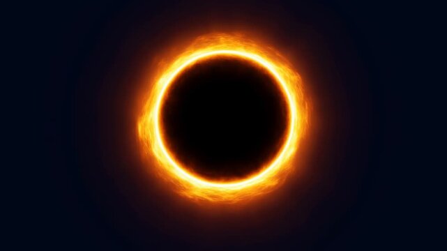 Glowing Orange Ring Surrounds Dark Center Against Deep Space with Fiery Halo