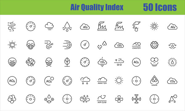 Air Quality Measurement and Pollution Icons