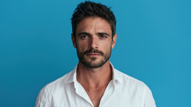 Man with Short Hair and Beard Looking Directly at the Camera