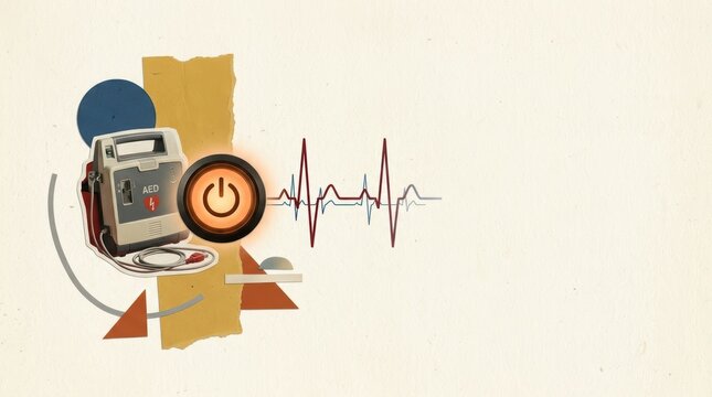 Automated External Defibrillator device with power button and electrocardiogram emergency response