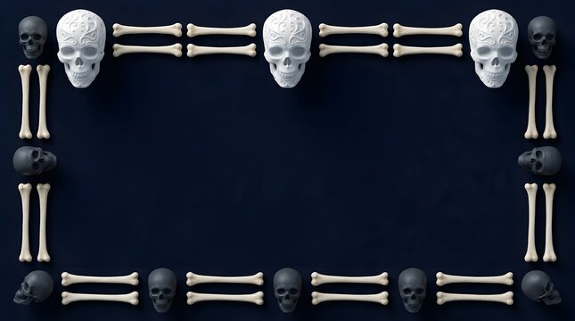 Black and White Skull Frame on Dark Background