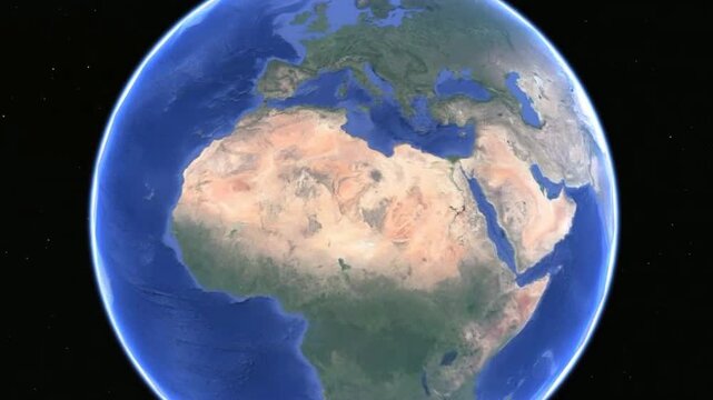 Video of rotating of planet Earth in space.
Saudi arabia, persian gulf, qatar, bahrain 
on geographical map of world.