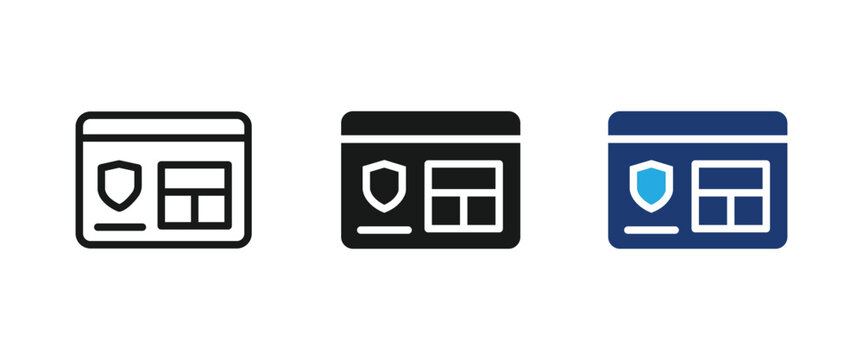 Website security shield browser protection privacy safety vector icon set