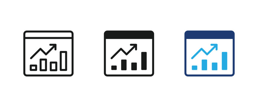 Web analytics growth chart arrow browser bar statistics vector icon set