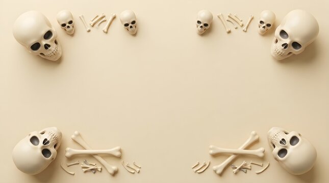 Skull and Bone Arrangement on Beige Background
