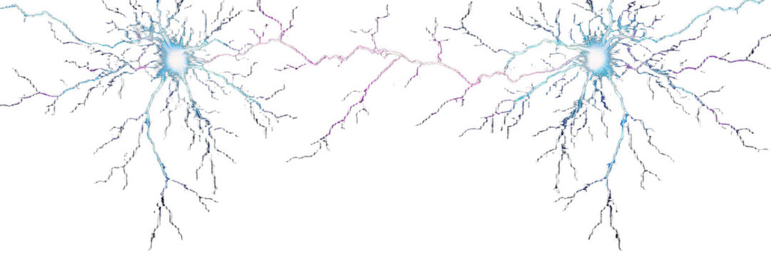 Electric spark discharge between two poles on black background