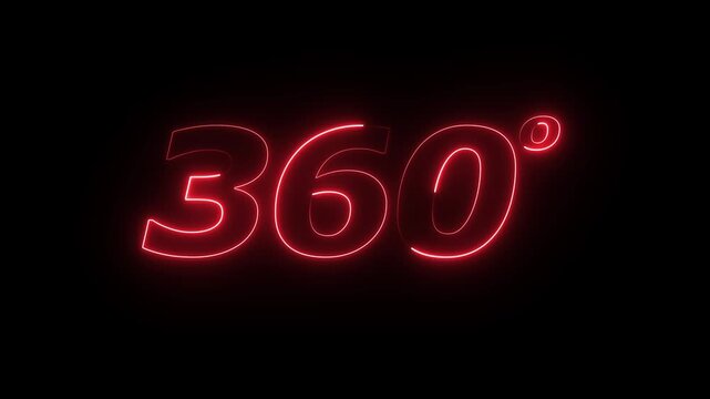 A neon-style graphic of 360&deg; written in glowing red text against a dark background, which is commonly used to represent panoramic views,virtual tours or all-around capabilities in videos and software.