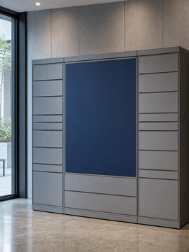 Blank branded panel on modern parcel locker mockup