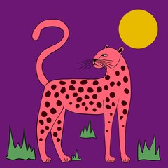 Abstract pink leopard illustration under yellow sun © Krishnaaditya