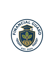 Naklejka premium Financial Guard Emblem Logo with Shield Graduation Cap and Growing Money Plant.