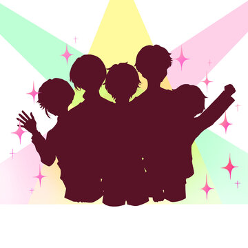 アイドルグループ　5人組　シルエット　ライト　キラキラ