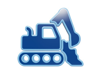 Naklejka premium 3D blue excavator construction vehicle icon with glossy finish and rounded edges for industrial safety and site signage isolated on a transparent background