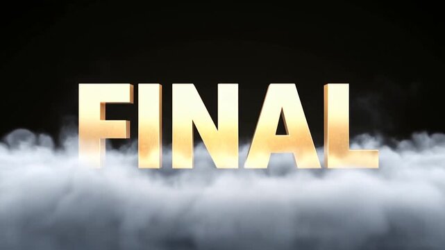 Final text surrounded by smoke on dark studio floor with glowing block letters