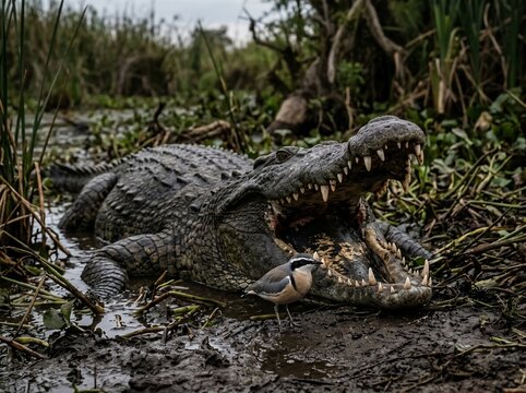 Crocodile and bird