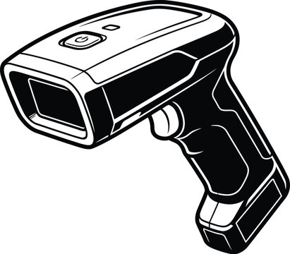 Black and white barcode scanner vector illustration isolated flat design for inventory management.