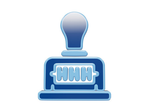 3D blue rubber stamp icon with hhh text engraving for official documents isolated on a transparent background
