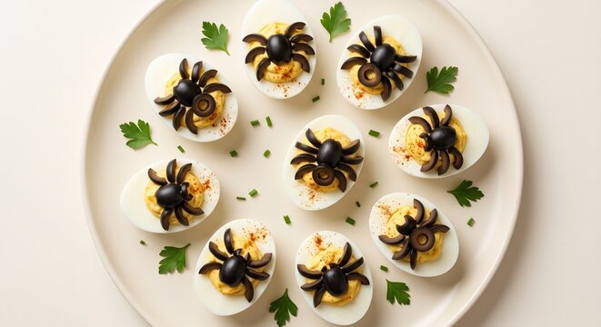 Top View Halloween Spider Deviled Egg Party Platter