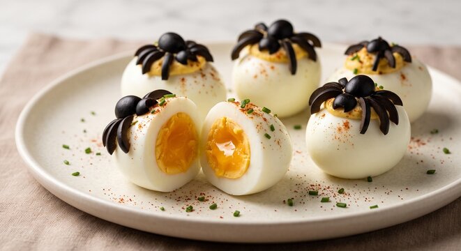 Creamy Spider Deviled Eggs with Detailed Egg Filling