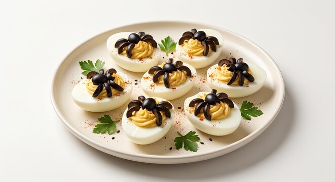 Homemade Spider Deviled Eggs for a Halloween Party