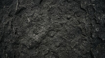 Fototapeta premium Textured dark rock surface with fossil impressions