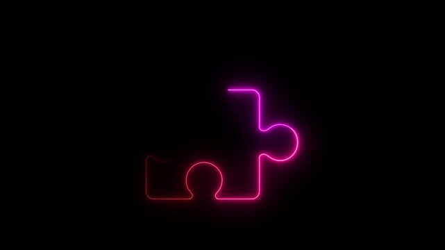 Neon Pink Glowing Jigsaw Puzzle Piece Animation Loop on Black Background for Strategy Concept