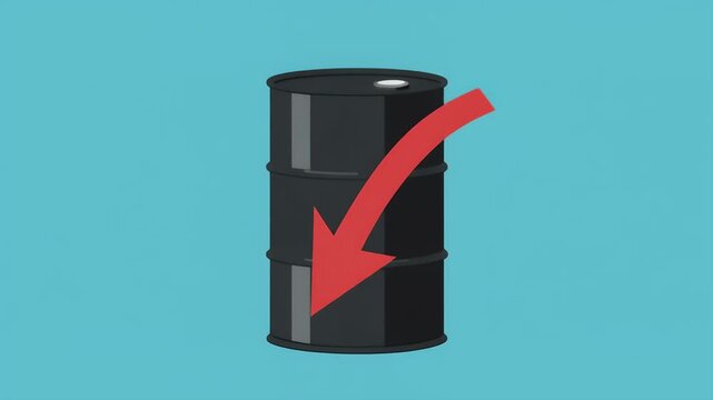 Barrel representing declining petroleum reserves and dropping fuel market values illustrated with a red downward arrow.