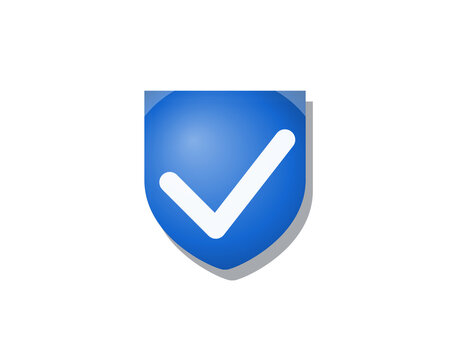 3D bevel shield check mark icon badge. Isolated transparent PNG UI icon overlay for Photoshop and video.