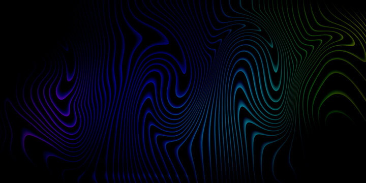 Swirling psychedelic dark wallpaper with glowing multi colored neon lines flowing on black backdrop.