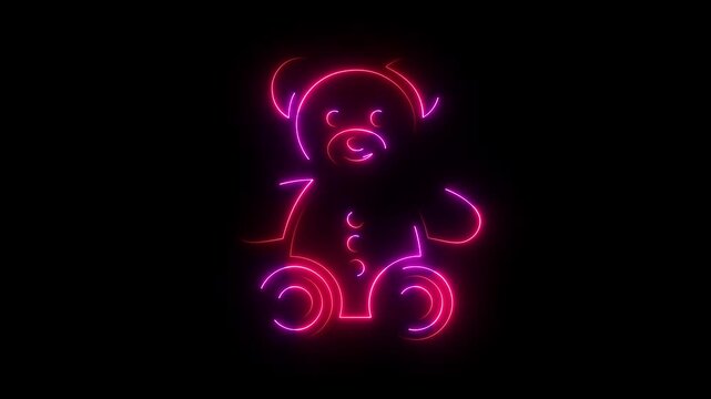 Three glowing pink and purple neon teddy bears on a black background, cute retro toy light