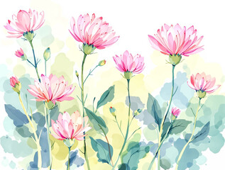 Fototapeta premium Charming Pink Blue Purple Watercolor Flower Seamless Background For Wallpaper Design