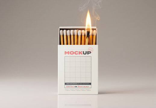 Burning Match in Box Design Branding Mockup