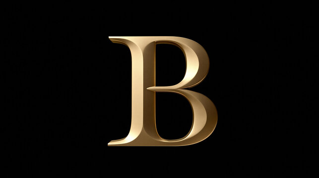 A glowing metallic gold letter B on a black background. Use for luxury branding and elegant typographic design projects.
