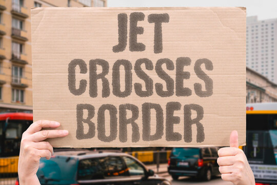 "Jet crosses border" Aircraft violates neighboring nation airspace. AIRCRAFT. VIOLATES. NEIGHBORING. NATION. AIRSPACE.