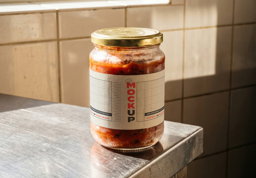 Frozen Cold Tomato Sauce Jar Label Mockup