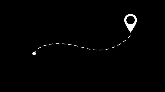 white location pin animation with dotted travel path gps navigation route map marker destination pointer outline graphic element seamless looping video asset 4k