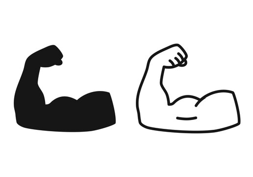 Muscle icons in line designs, solid silhouette style in black, vector illustration. Simple flat icons for fitness, gym
