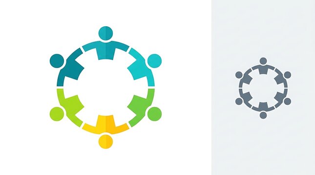 Colorful abstract icon of six people holding hands in a circle representing teamwork with represent unity collaboration circular formation represent