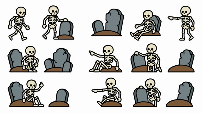 Cartoon Skeletons and Tombstones Halloween Scene