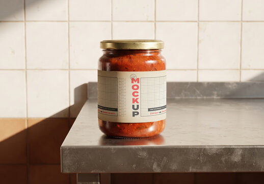Ragu Tomato Sauce Jar Label Mockup on Kitchen