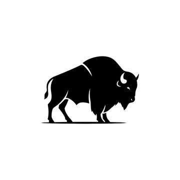 Bold black vector silhouette of a bison or American buffalo in side profile.