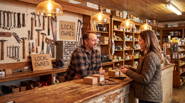 Independent hardware shop storefront