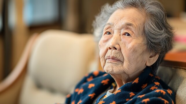 Wisdom shines through gentle eyes of an elderly woman reflecting on cherished memories