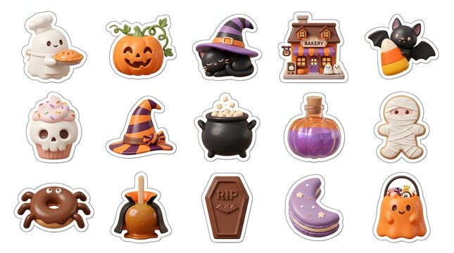 A festive halloween sticker bundle featuring cute spooky characters and traditional holiday icons for autumn crafts