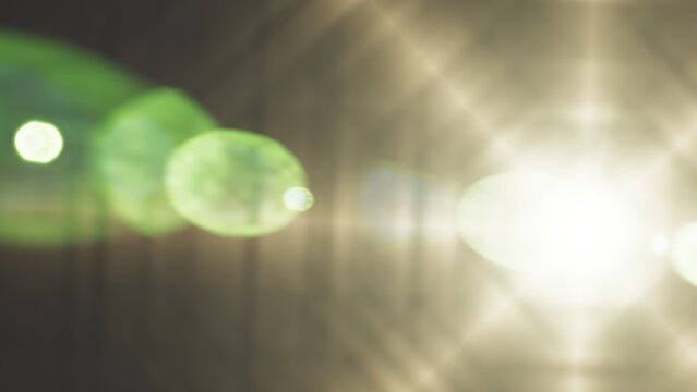 A realistic digital lens flare effect with bright glowing light and optical reflections