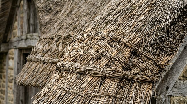Detailed Surface Texture of Historic Rural Straw Thatch Roof Craftsmanship thatched roof texture straw traditional detail roof thatch dried background rural historic craft architecture natural